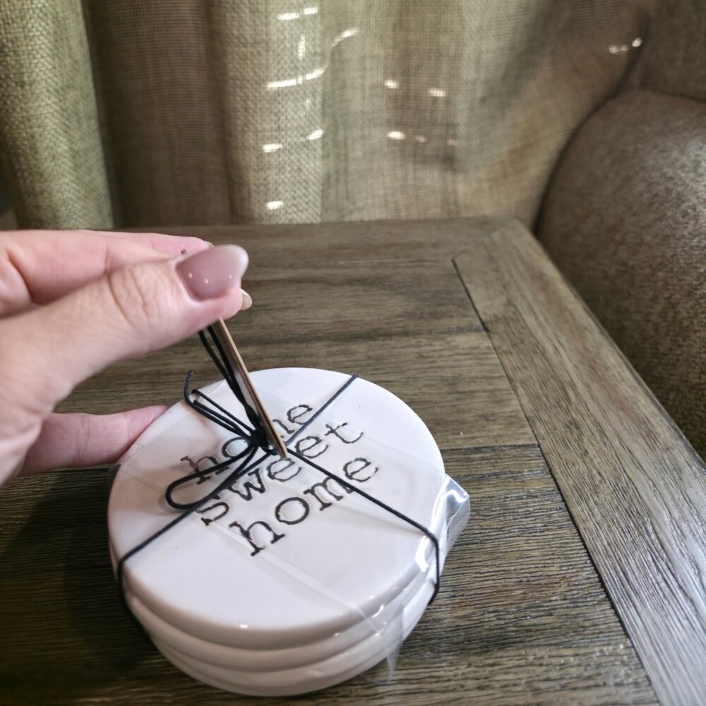 Joseph A 🦩 White Ceramic 'Home Sweet Home' Coaster Set